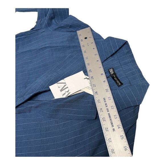 ZARA Blazer WMNS M Blue‎ Pinstripe Double-breasted Oversized Jacket Lapel Collar - Picture 7 of 13